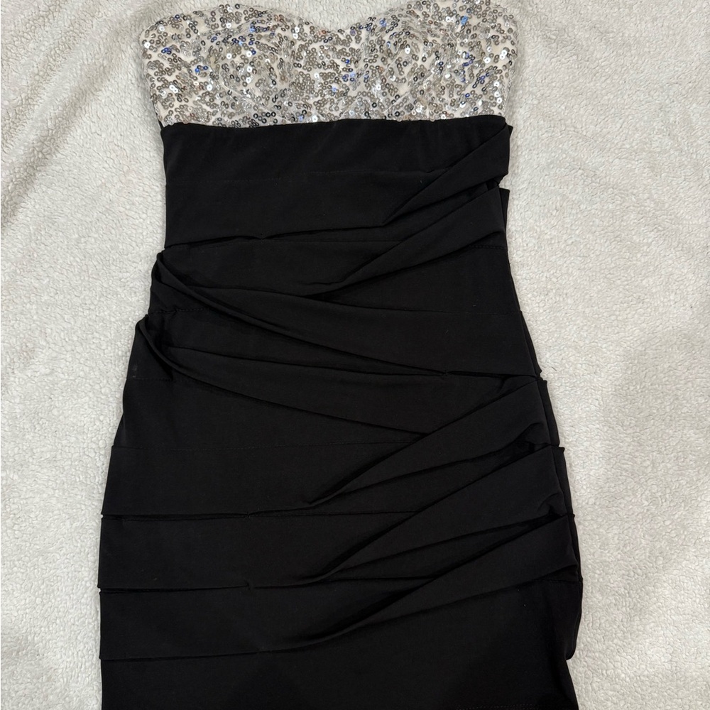 City Triangles Silver and Black Sequin Strapless Bodycon Dress